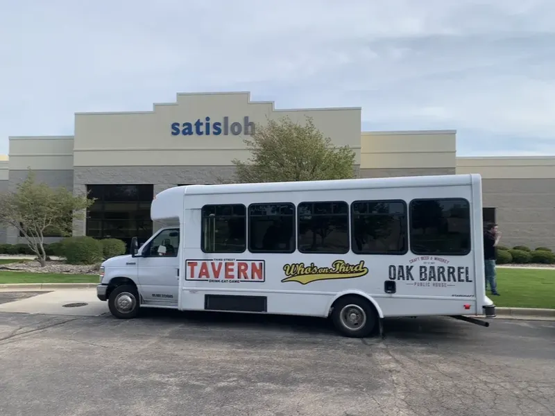 The shuttle bus outside an office building in Germantown